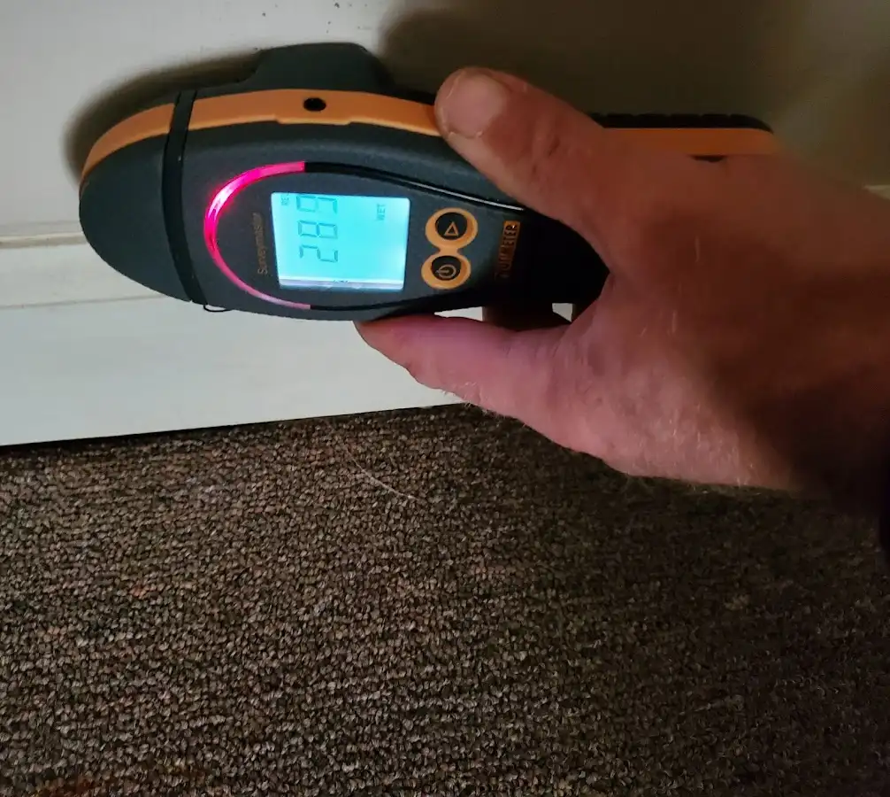 Moisture detection at baseboard during Sewage Cleanup & Sanitation in Paola